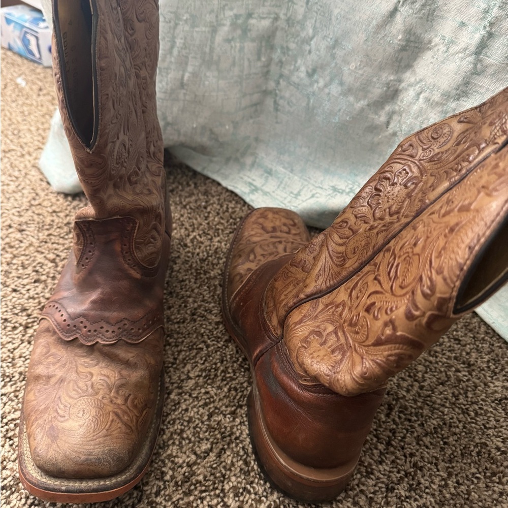 Brown Embossed Leather Cowboy Boots